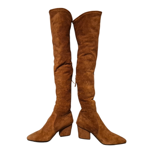 Vero Cuoio Soft Tan Leather Over The Knee Side-Zip Riding Boots Women\'s Size 7.5